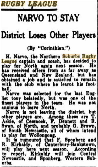 Capt/Coach Herb Narvo to play in 1939.