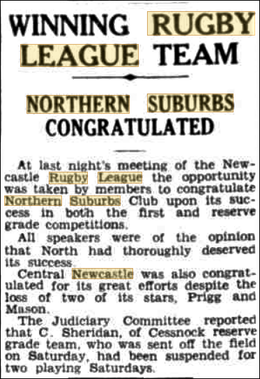 Northern Suburbs congratulated 1935.