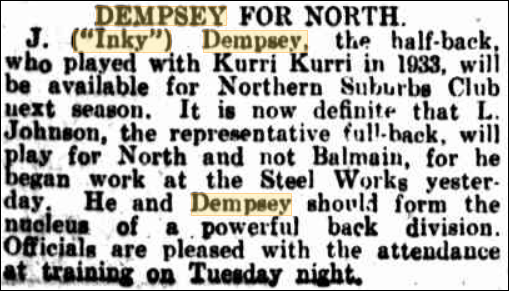 Inky Dempsey signs with North's 1936.