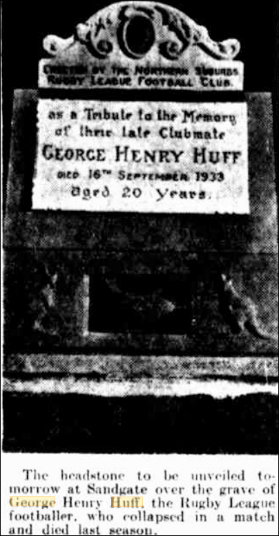 George Huff Headstone 1934.