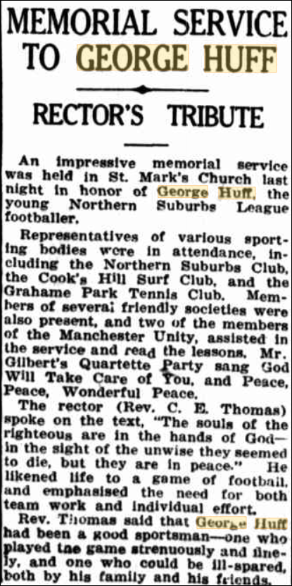 Rectors Tribute on George Huff's memorial 1933.