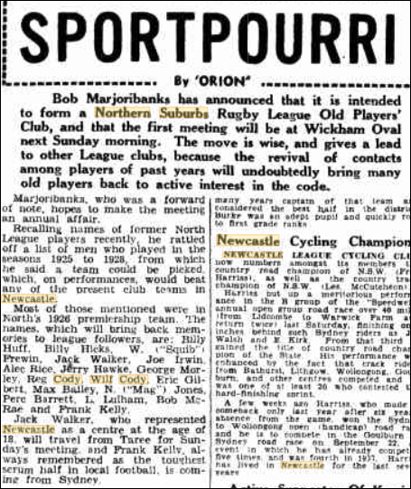 Marjoribanks to form North's Old Boys 1942.