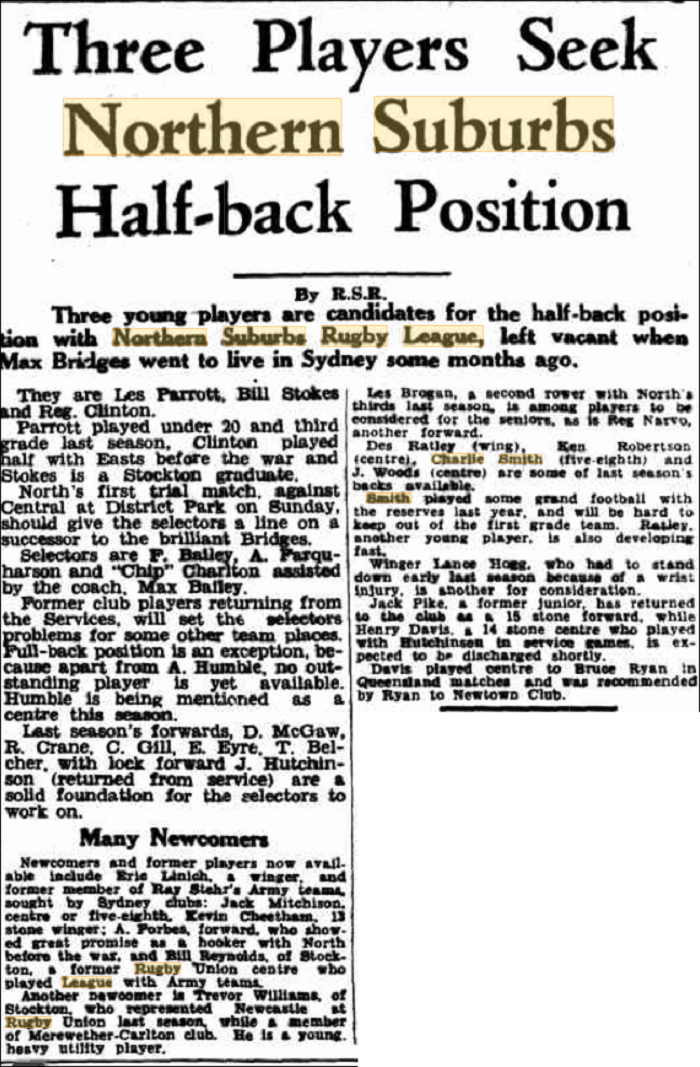 Three players seek half-back position 1946.