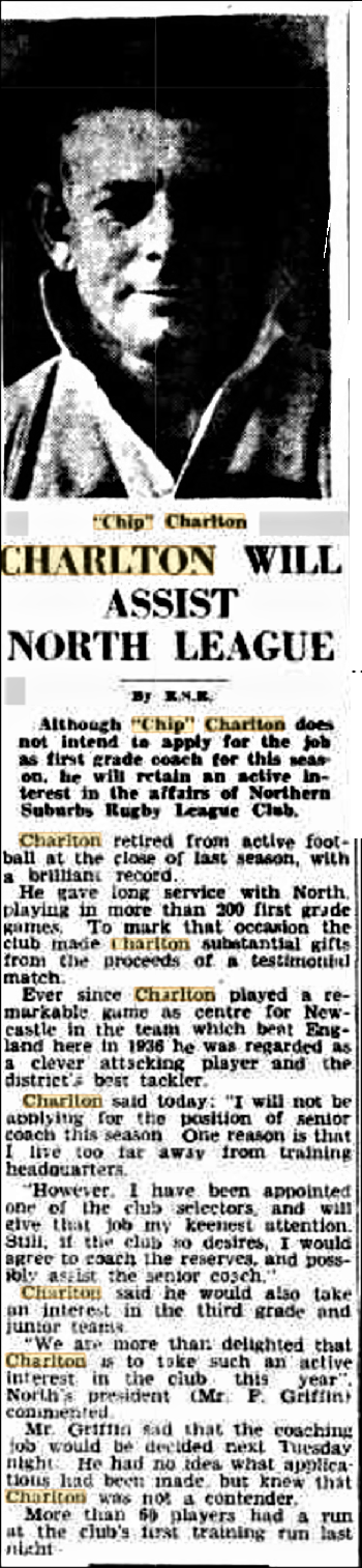 Chip Charlton will assist North's 1946.