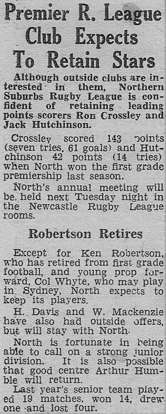 Northern Suburbs expects to retain stars 1949.
