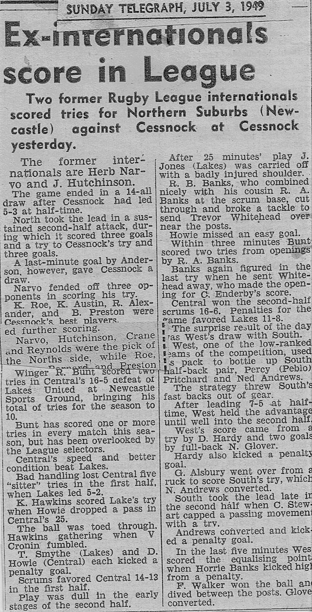 Ex Internationals score in League 1949.
