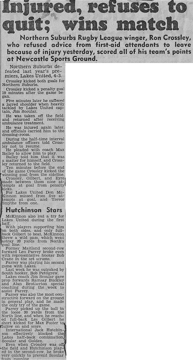 Ron Crossley refuses to quit match 1948.