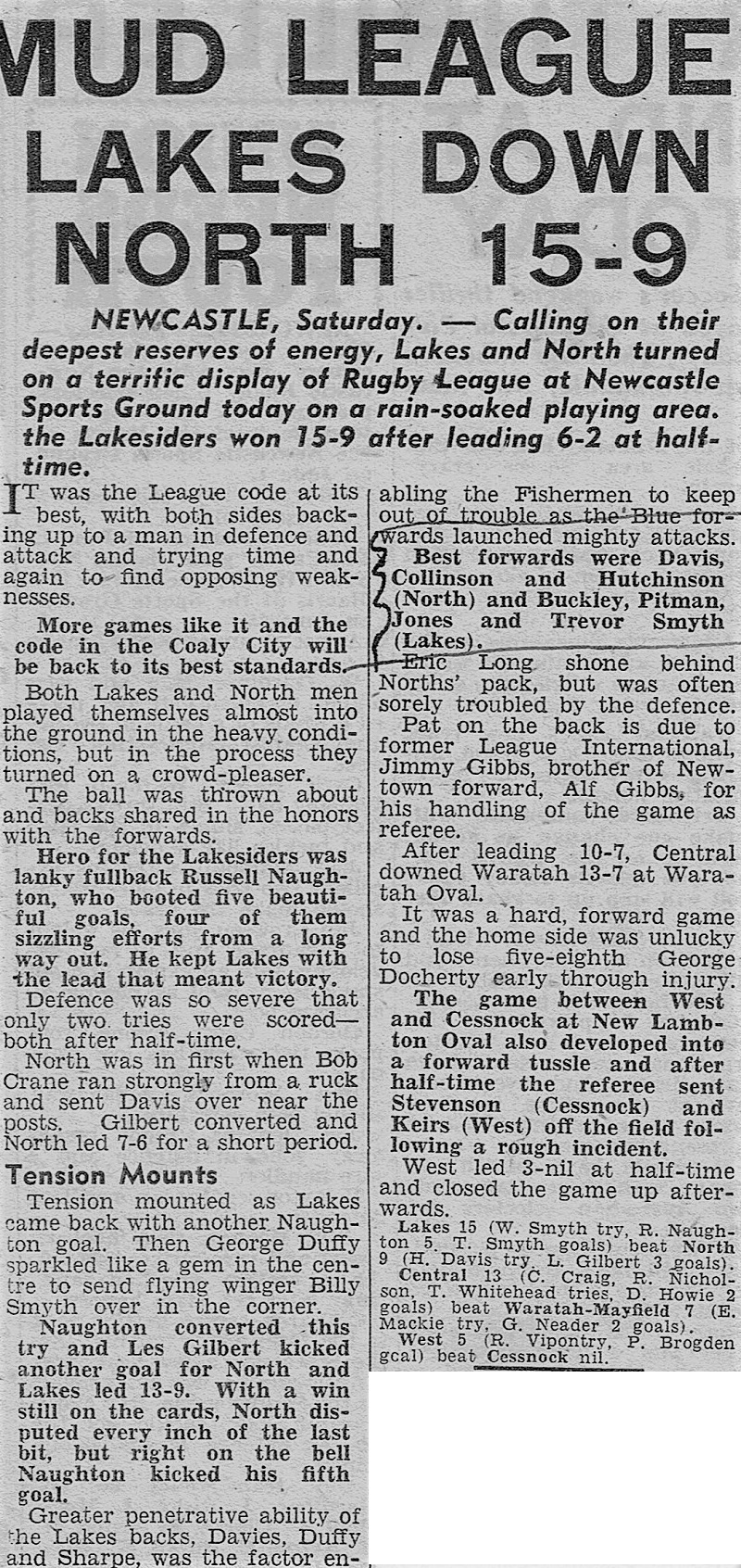 Mud league Lakes defeat Norths 1949.