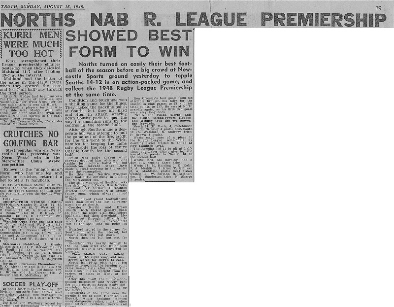 Norths win minor prem the truth sunday 5th aug 1948