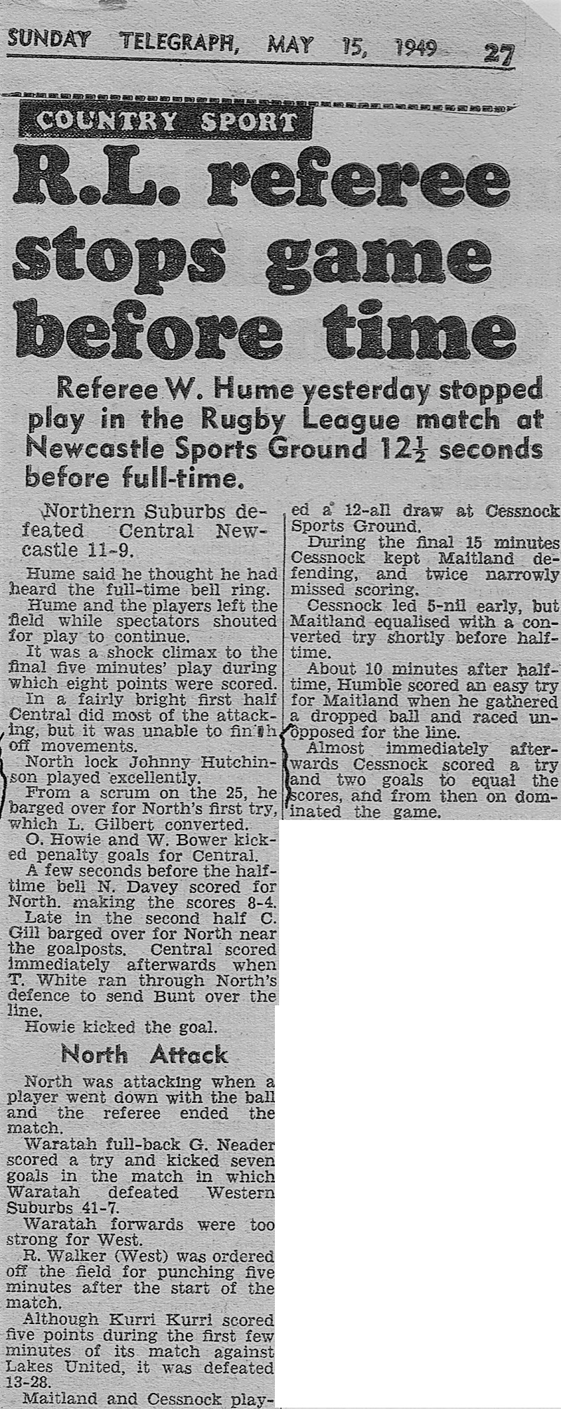 Referee stops game against Central 1949.