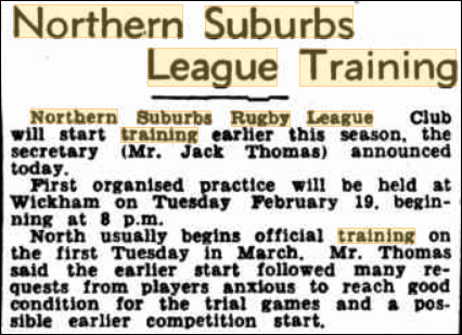 Northern Suburbs Training 15th February 1946