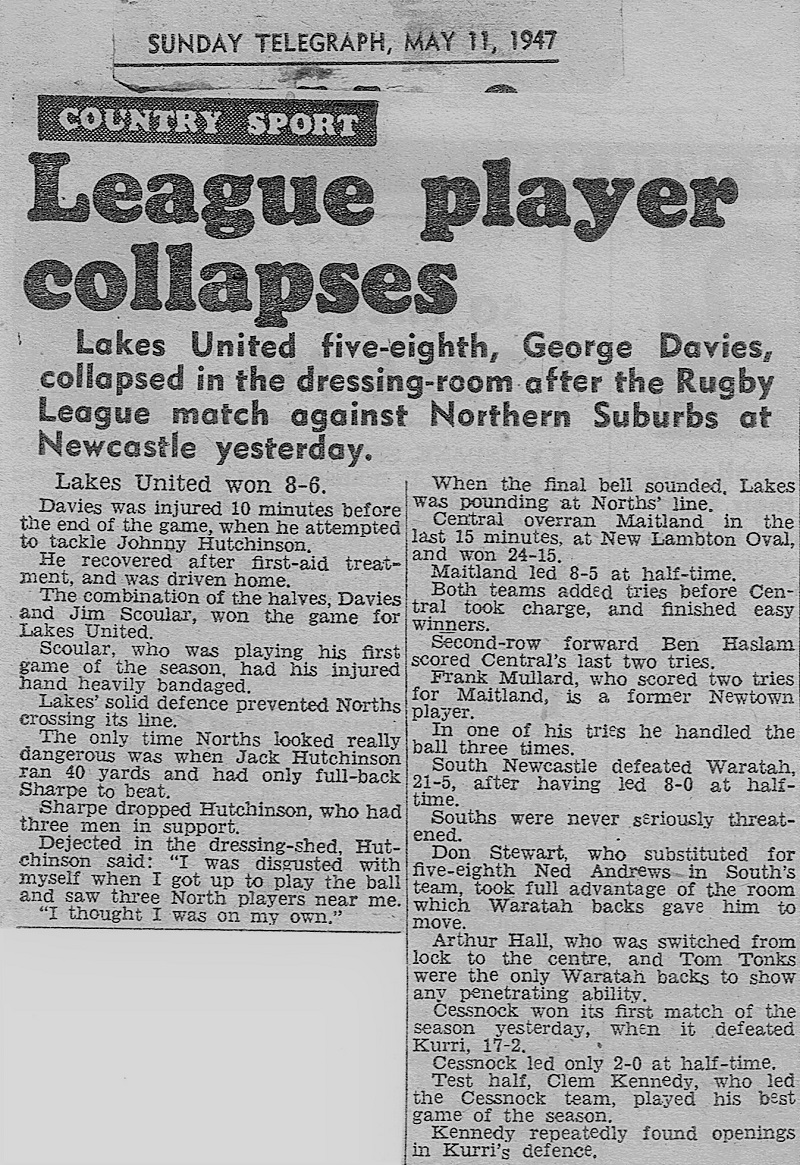 Lakes United player collapses 1947.