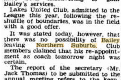 Max Bailey retained as Coach 1947.