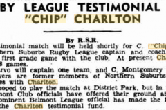 Chip Charlton Testimonial match announced 1945.