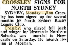 Ron Crossley signs with North Sydney 1949.