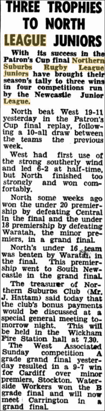 Three Trophies to North's Juniors 1954.