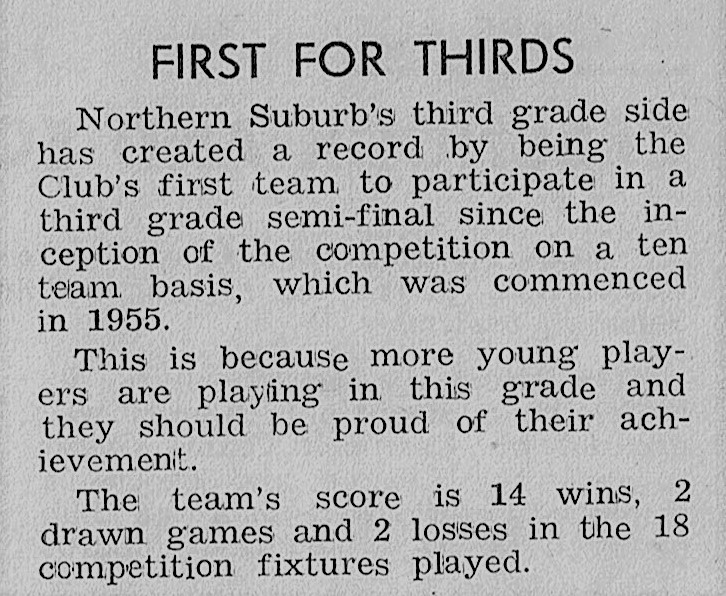 Article on Northern Suburbs 3rd Grade 1967