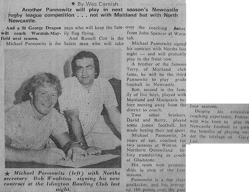 North Newcastle sign Mick Pannowitz 1977.