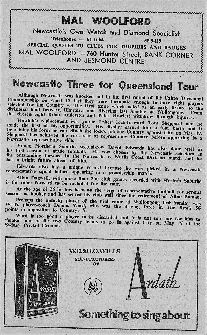 Dave Edwards selected for NSW Country 1975.