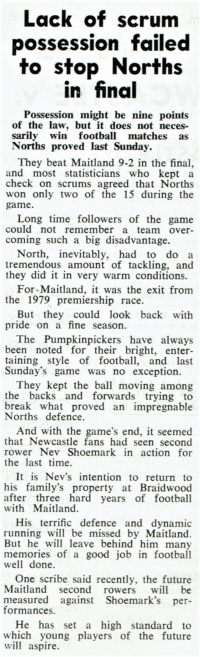 North Newcastle defeat Maitland in Final 1979.