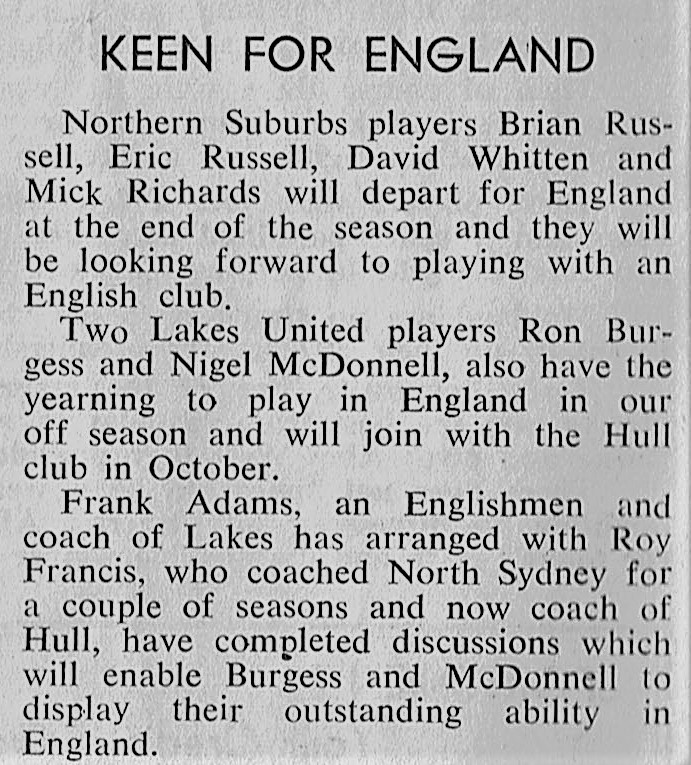 Russell's keen for England 27th August 1972.