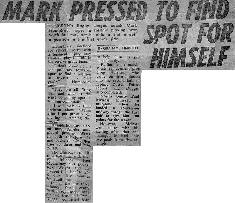 Mark Humphries pressed to find himself a spot 1983