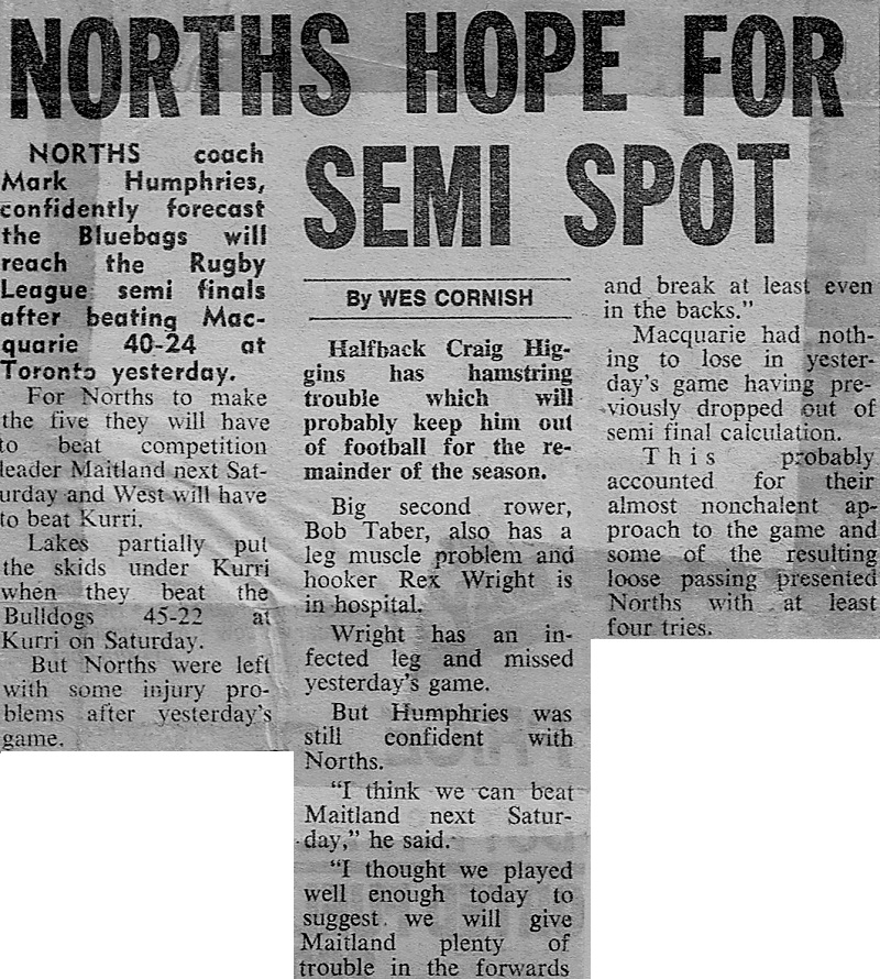 North Newcastle hope for Semi Final spot 1983.