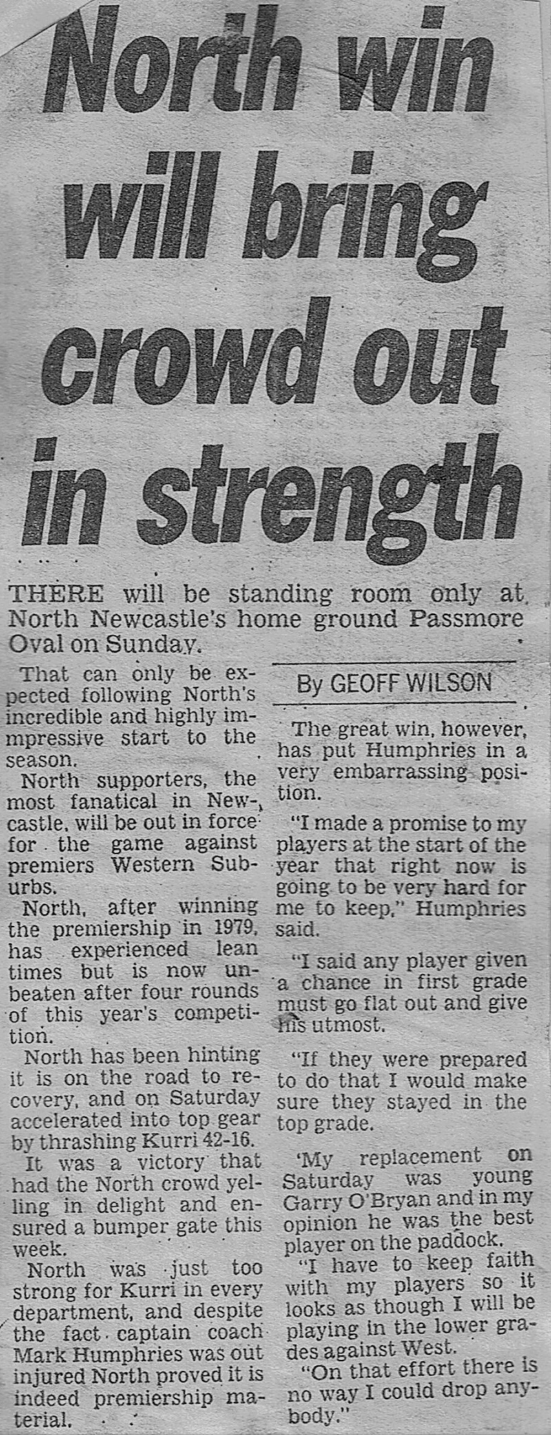 North Newcastle vs Western Suburbs 1983.