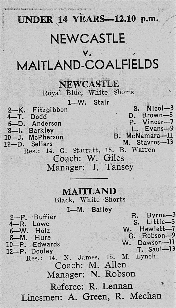 Newcastle vs Coalfields Under 14's 1975.