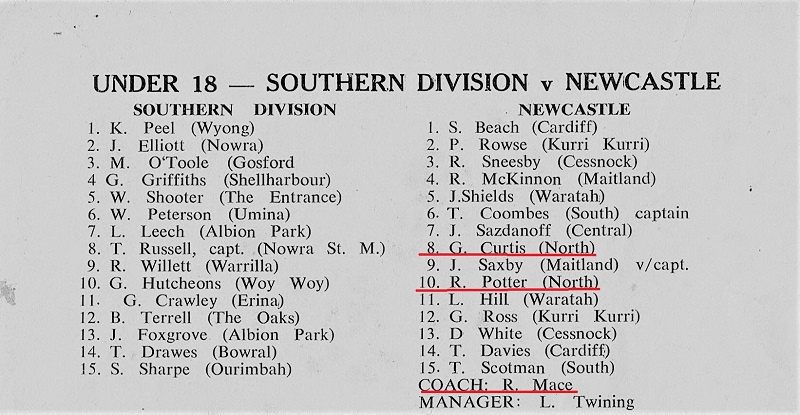 Southern Division vs Newcastle Under 18's 19th April 1970