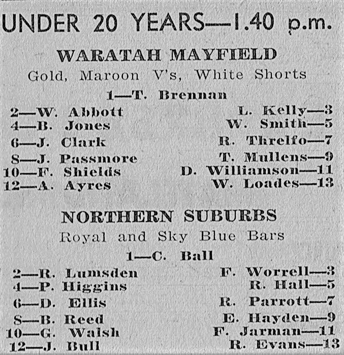 Waratah Mayfield vs Northern Suburbs Under 20's 1961.