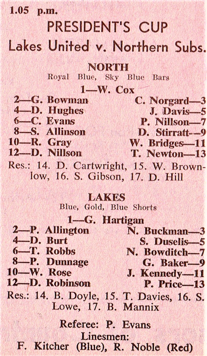 Norths vs Lakes - Presidents Cup 24th May 1975.