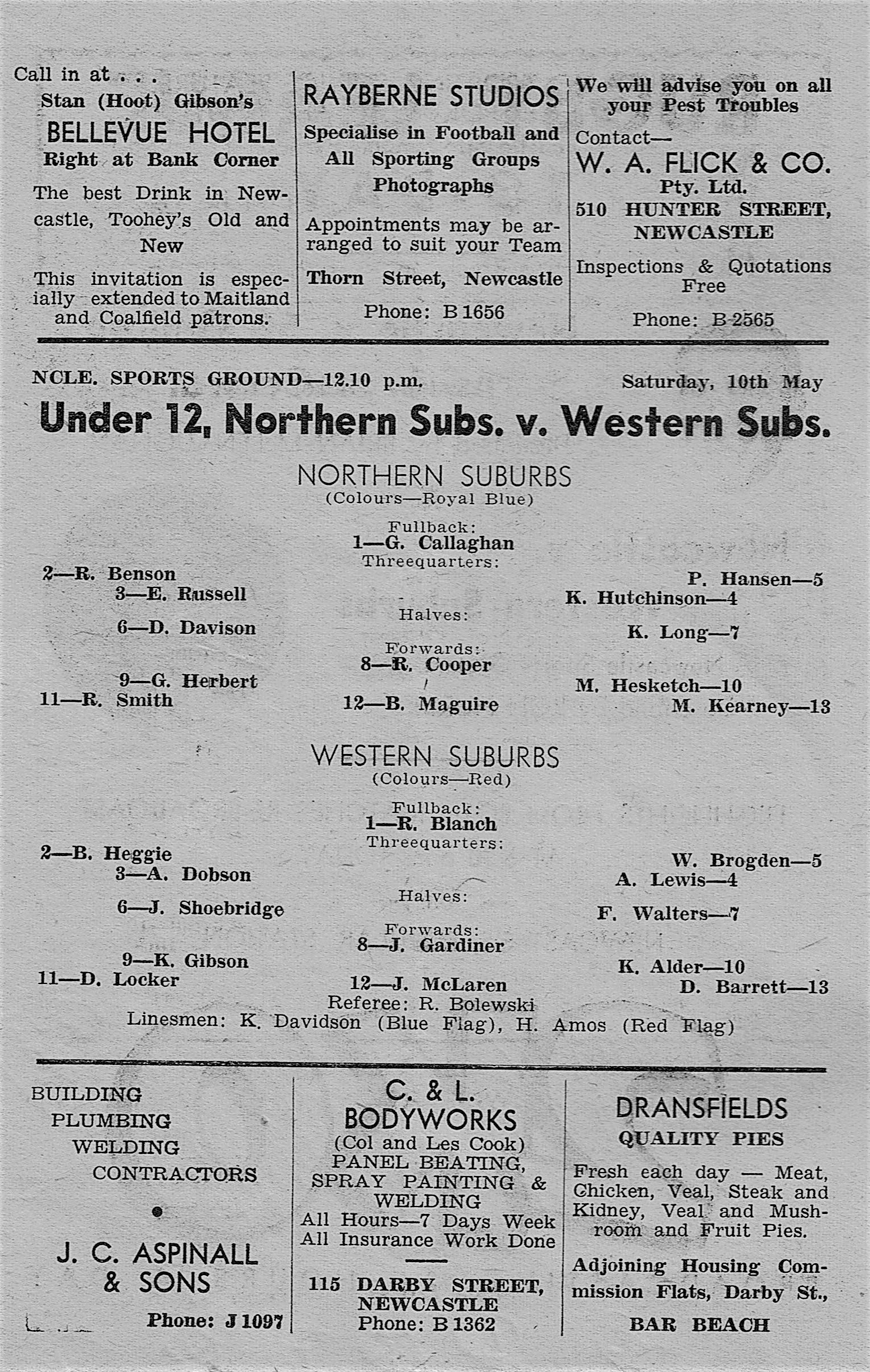 Norths vs Wests Under 12's 1958.