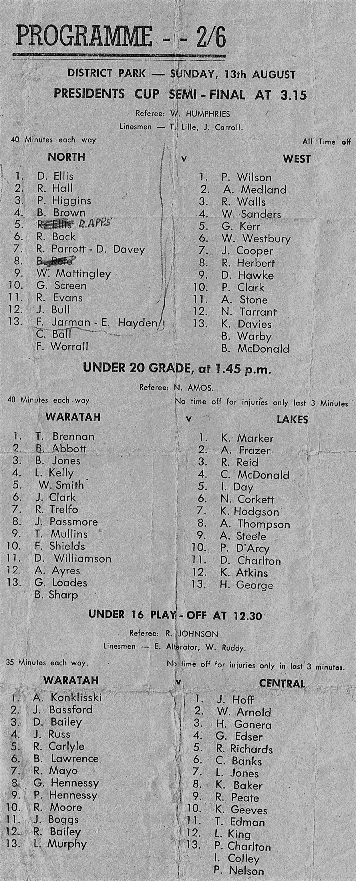 Norths vs Wests Presidents Cup 1961.