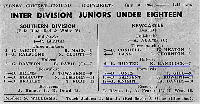Under 18's Newcastle vs Southern Division 1955