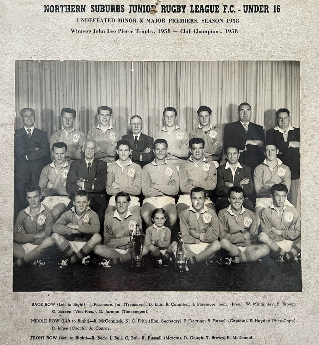 Northern Suburbs Under 16's 1958 (Campbell family)