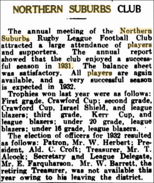 Annual club meeting 2nd February 1932.