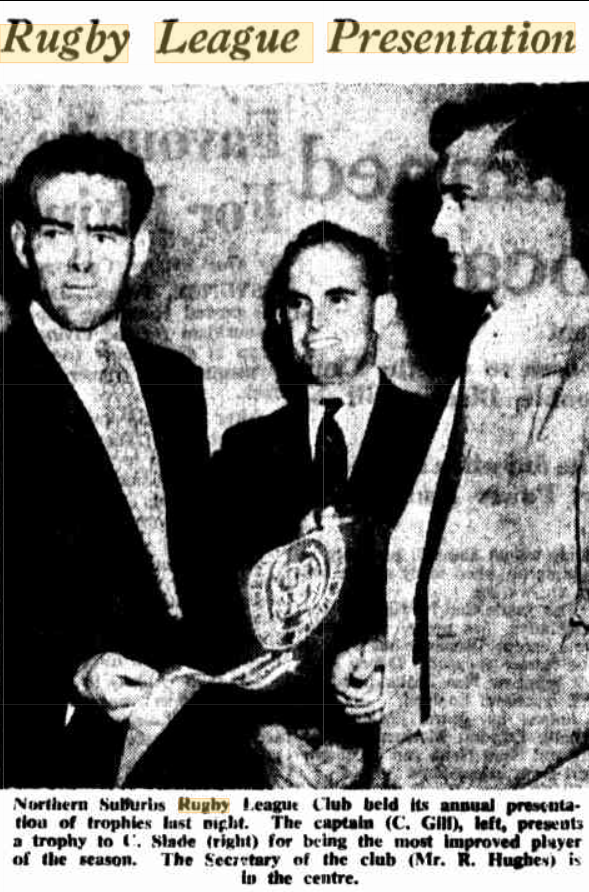 Charlie Gill presents trophy to John Slade 1951.