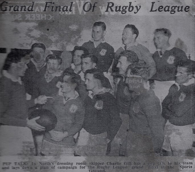 Charlie Gill and players prepare for 1951 Grand Final.