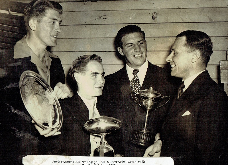 Jack Hutchinson receives his Trophy 100th Game 1950