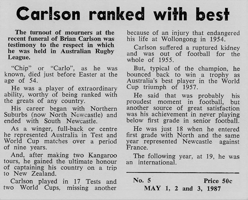Article on Brian Carlson 1987.