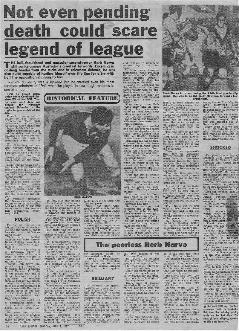 Article on Herb Narvo from 3rd May 1982.