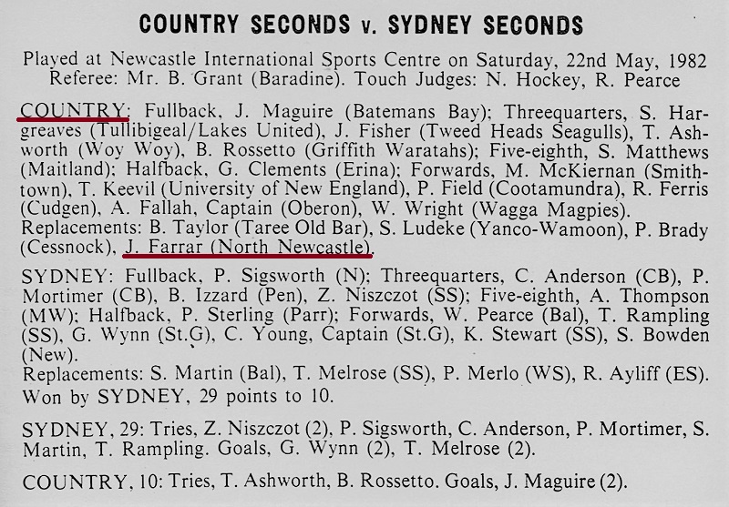 John Farrar NSW Country Seconds 1982.