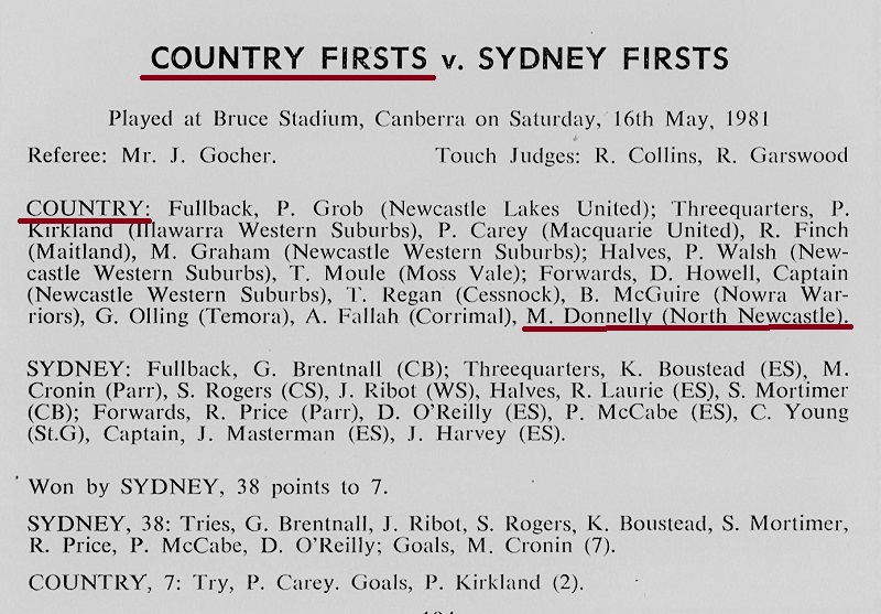 Mick Donnelly NSW Country Firsts vs Sydney 1981.