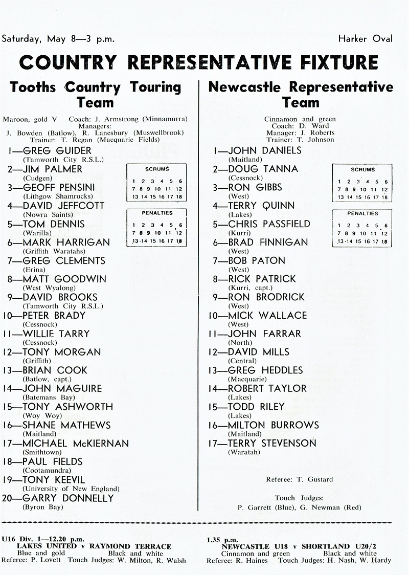 Newcastle vs Country Touring Team 8th May 1982.