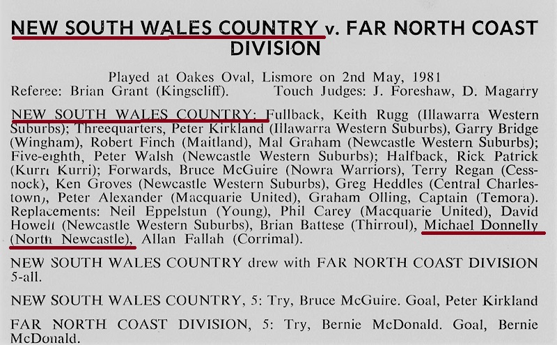 NSW Combined Country vs Far North Coast 1981.
