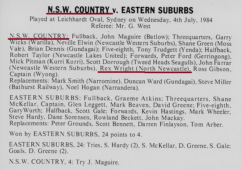 Rex Wright NSW Country vs Eastern Suburbs 1984.