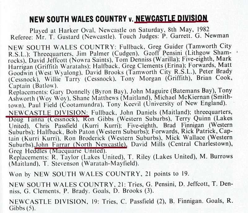 John Farrar NSW Country vs Newcastle Division 1982.