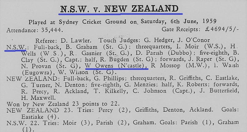 Bill Owen NSW vs New Zealand 1959.