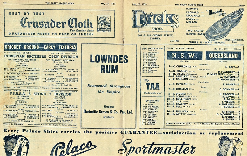 NSW vs Queensland Program Cover 1953.